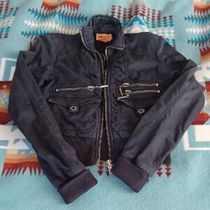 Twill Twenty Two Beaded Moto Bomber